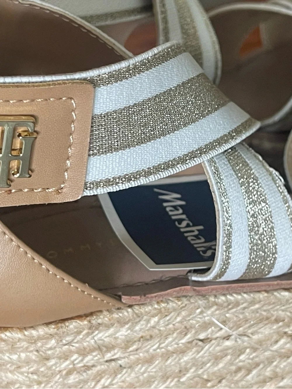 Tommy Hilfiger Tan and White Striped Wedge Espadrilles